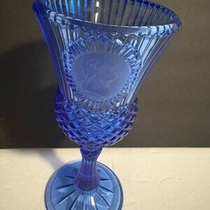 Vintage Avon by Fostoria Cobalt Blue 8" Tall George Washington Glass Goblet